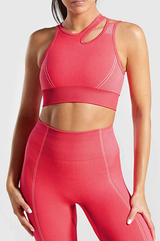 LC264645-P1110-S, LC264645-P1110-M, LC264645-P1110-L, Coral Paradise Cutout Strappy Sleeveless Active Crop Top