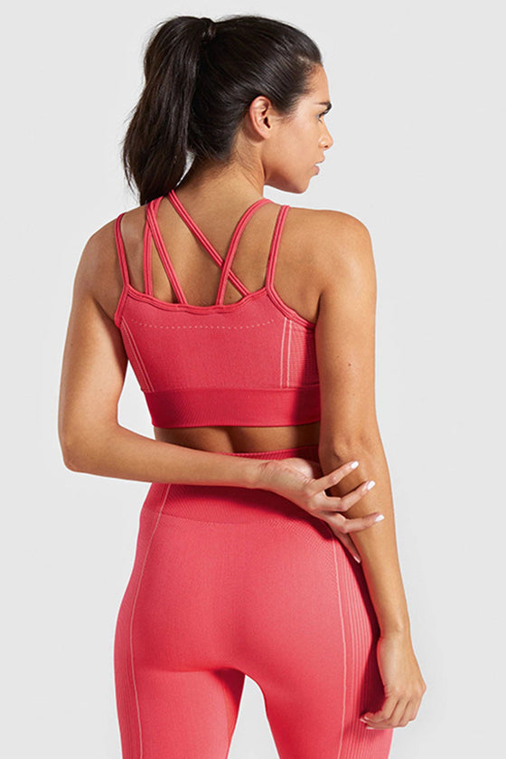 LC264645-P1110-S, LC264645-P1110-M, LC264645-P1110-L, Coral Paradise Cutout Strappy Sleeveless Active Crop Top