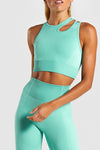 LC264645-P2209-S, LC264645-P2209-M, LC264645-P2209-L, Moonlight Jade Cutout Strappy Sleeveless Active Crop Top