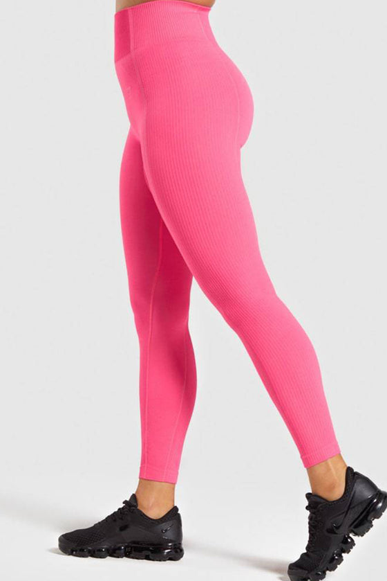 LC265441-P106-S, LC265441-P106-M, LC265441-P106-L, Bright Pink Solid Color High Waist Butt Lifting Active Leggings