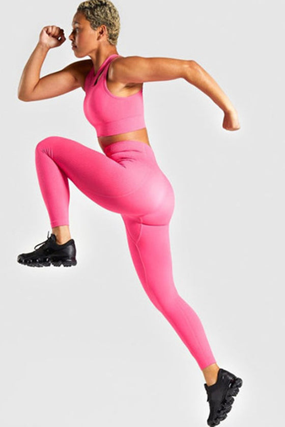 LC265441-P106-S, LC265441-P106-M, LC265441-P106-L, Bright Pink Solid Color High Waist Butt Lifting Active Leggings
