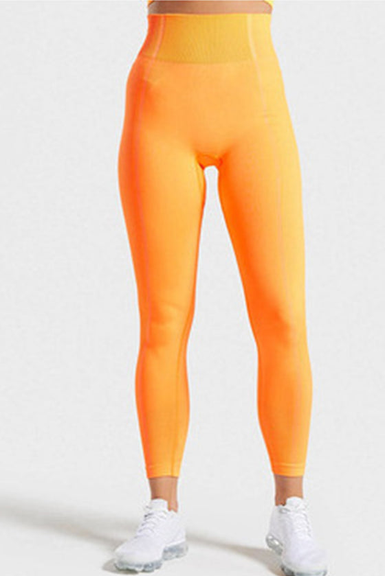 LC265441-P2014-S, LC265441-P2014-M, LC265441-P2014-L, Vitality Orange Solid Color High Waist Butt Lifting Active Leggings