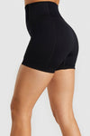 LC265442-P2-S, LC265442-P2-M, LC265442-P2-L, Black Solid Color High Waist Skinny Active Shorts