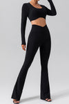 LC264646-P2-S, LC264646-P2-M, LC264646-P2-L, LC264646-P2-XL, Black Backless Long Sleeve Cropped Yoga Top