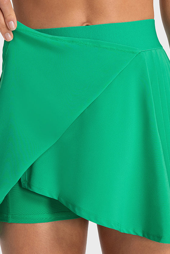 LC265443-P109-S, LC265443-P109-M, LC265443-P109-L, LC265443-P109-XL, Bright Green Pleated High Waist Active Sports Mini Skirt