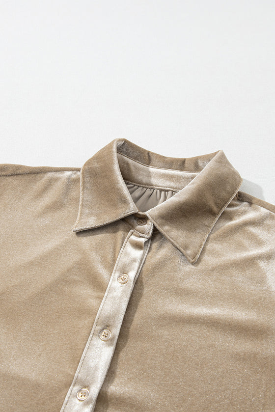 PACK2554263-P5016-1, Pale Khaki 3/4 Sleeve Tunic Babydoll Velvet Shirt