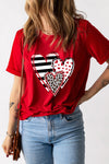 PACK25224432-103-1, Red Leopard Striped Heart Shaped Print Crew Neck T Shirt