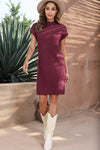PACK273653-P403-1, Red Dahlia Patch Pocket Ribbed Knit Short Sleeve Sweater Dress