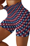 LC265450-P320-S, LC265450-P320-M, LC265450-P320-L, LC265450-P320-XL, Red American Flag Print Seamless High Waist Workout Shorts