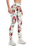 LC265446-P120-S, LC265446-P120-M, LC265446-P120-L, LC265446-P120-XL, White Floral Print High Waist Butt Lifting Yoga Pants