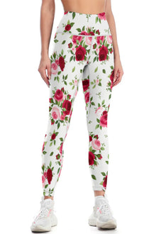  LC265446-P120-S, LC265446-P120-M, LC265446-P120-L, LC265446-P120-XL, White Floral Print High Waist Butt Lifting Yoga Pants