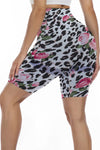 LC265452-P120-S, LC265452-P120-M, LC265452-P120-L, LC265452-P120-XL, White Floral Leopard Print High Waist Yoga Shorts