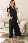 PACK625514-P2-2, Black Textured Flutter Sleeve Top Wide Leg Pants Set