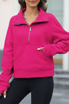 PACK25317099-P6-1, Rose Red Half Zipper Kangaroo Pocket Sweatshirt