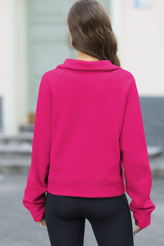 PACK25317099-P6-1, Rose Red Half Zipper Kangaroo Pocket Sweatshirt