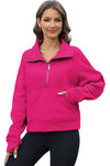 PACK25317099-P6-1, Rose Red Half Zipper Kangaroo Pocket Sweatshirt