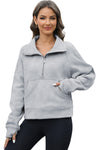 PACK25317099-P11-1, Gray Half Zipper Kangaroo Pocket Sweatshirt