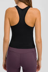 PACK264665-P2-1, Black Solid Color Ribbed U Neck Sports Tank Top