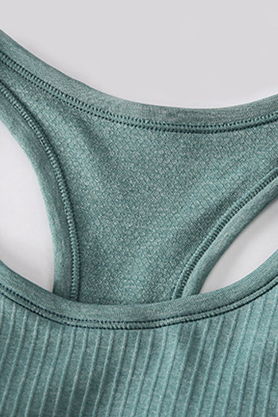 PACK264665-P509-1, Mist Green Solid Color Ribbed U Neck Sports Tank Top