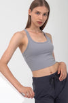 LC264657-P11-S, LC264657-P11-M, LC264657-P11-L, LC264657-P11-XL, Gray U Neck Racerback Cropped Workout Top