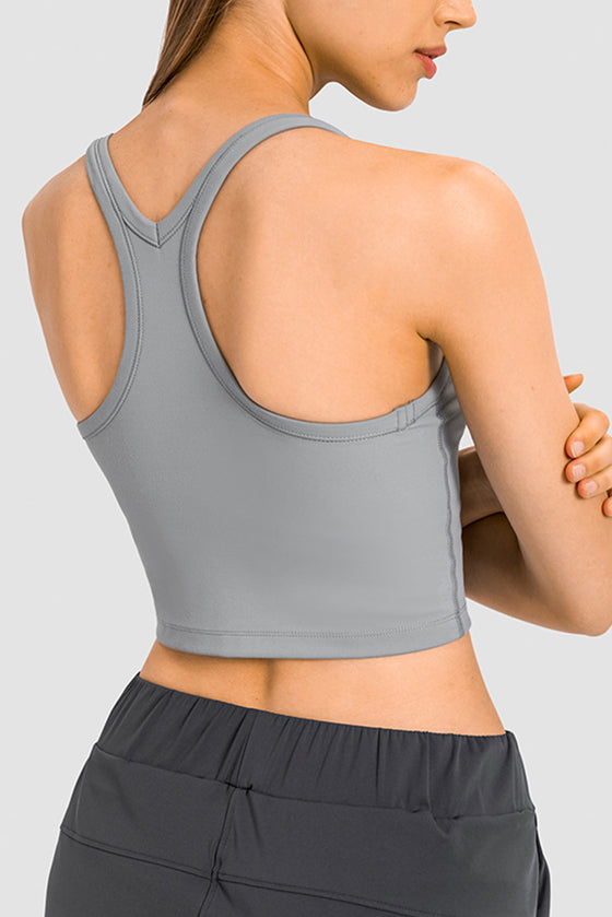 LC264657-P11-S, LC264657-P11-M, LC264657-P11-L, LC264657-P11-XL, Gray U Neck Racerback Cropped Workout Top