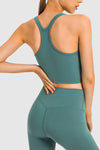 LC264657-P509-S, LC264657-P509-M, LC264657-P509-L, LC264657-P509-XL, Mist Green U Neck Racerback Cropped Workout Top