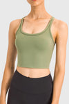 LC264657-P909-S, LC264657-P909-M, LC264657-P909-L, LC264657-P909-XL, Sage Green U Neck Racerback Cropped Workout Top