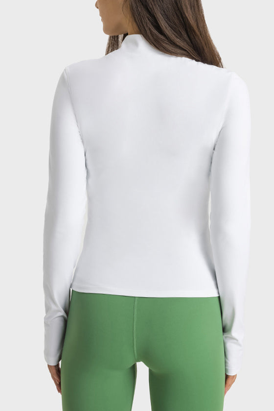 LC264659-P1-S, LC264659-P1-M, LC264659-P1-L, LC264659-P1-XL, White Half Zipper Long Sleeve Slim Fit Active Top