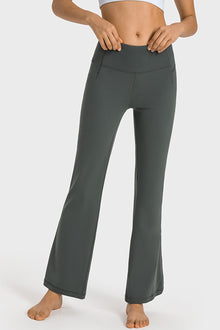 LC265449-P2011-S, LC265449-P2011-M, LC265449-P2011-L, LC265449-P2011-XL, Dark Grey Solid Color High Waist Wide Leg Active Pants
