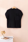 PACK2724250-P2-2, Black Patch Pocket Ribbed Knit Short Sleeve Sweater