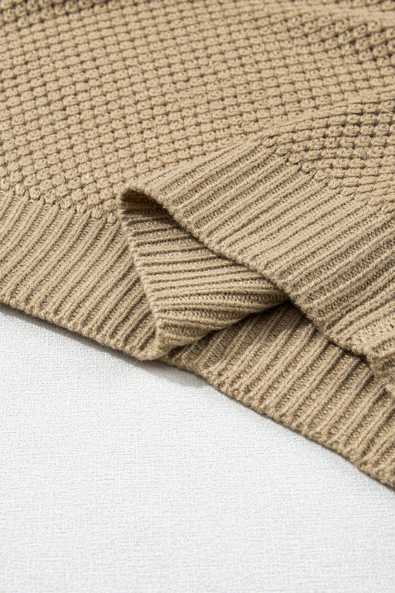 PACK2724435-P5016-1, Pale Khaki Turtleneck Textured Short Sleeve Sweater