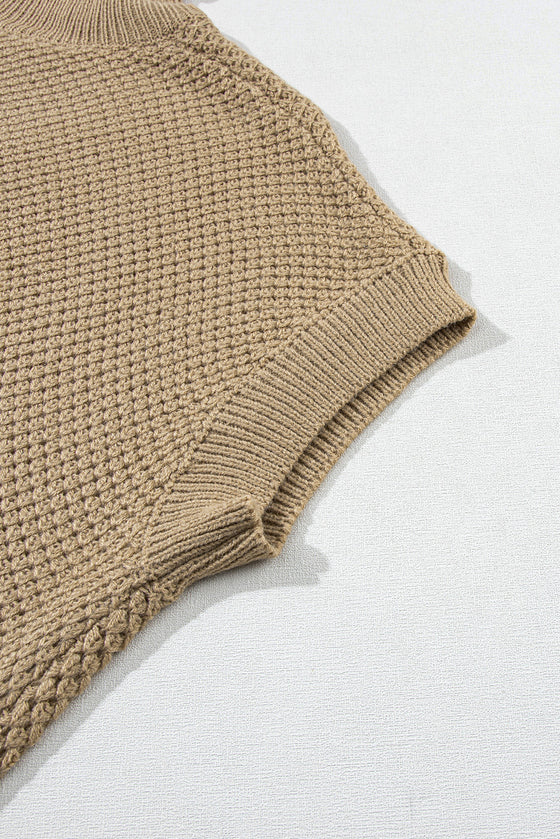 PACK2724435-P5016-1, Pale Khaki Turtleneck Textured Short Sleeve Sweater