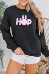 LC25317185-2-S, LC25317185-2-M, LC25317185-2-L, Black Sequined HOP Bunny Graphic Drop Shoulder Sweatshirt