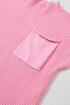 PACK2724250-P10-1, Pink Patch Pocket Ribbed Knit Short Sleeve Sweater