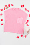 PACK2724250-P10-1, Pink Patch Pocket Ribbed Knit Short Sleeve Sweater