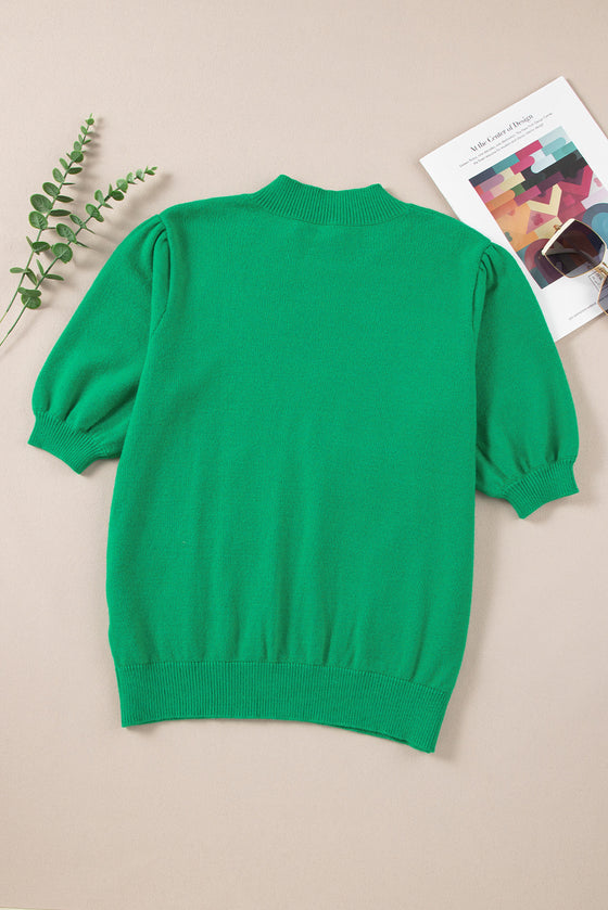 PACK277118-P109-1, Bright Green Floral Bubble Short Sleeve Sweater