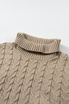 PACK277037-P4016-1, Light French Beige Cable Knit Turtleneck Batwing Sleeve Sweater