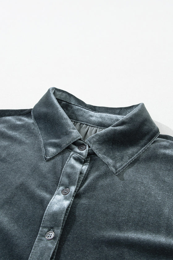 PACK2554263-P2011-1, Dark Grey 3/4 Sleeve Tunic Babydoll Velvet Shirt