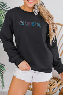  LC25317191-2-S, LC25317191-2-M, LC25317191-2-L, LC25317191-2-XL, Black COLORFUL Letter Graphic Regular Fit Sweatshirt