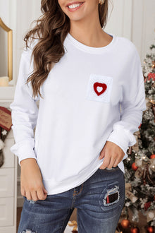  LC25317193-1-S, LC25317193-1-M, LC25317193-1-L, LC25317193-1-XL, White Knit Heart Pattern Patched Pullover Sweatshirt