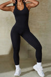 PACK260345-P2-1, Black Sleeveless Cut Out Racer Back Yoga Jumpsuit