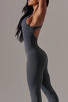 PACK260345-P2011-1, Dark Grey Sleeveless Cut Out Racer Back Yoga Jumpsuit