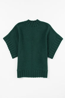  PACK2724426-P309-1, Blackish Green Mock Neck Batwing Short Sleeve Knit Sweater