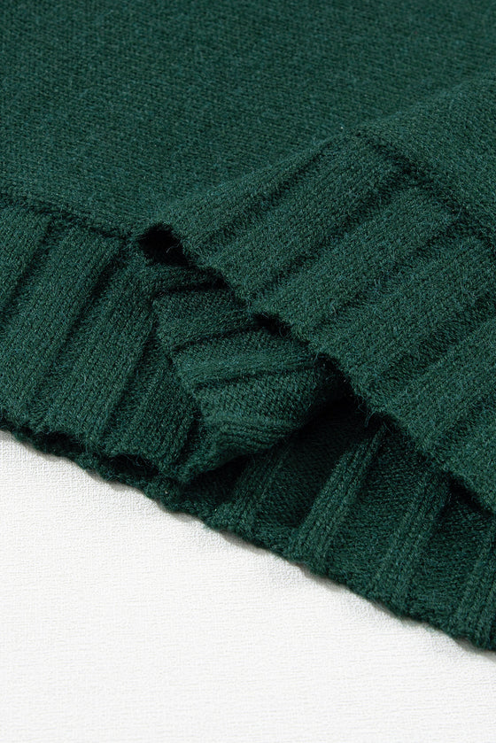 PACK2724426-P309-1, Blackish Green Mock Neck Batwing Short Sleeve Knit Sweater