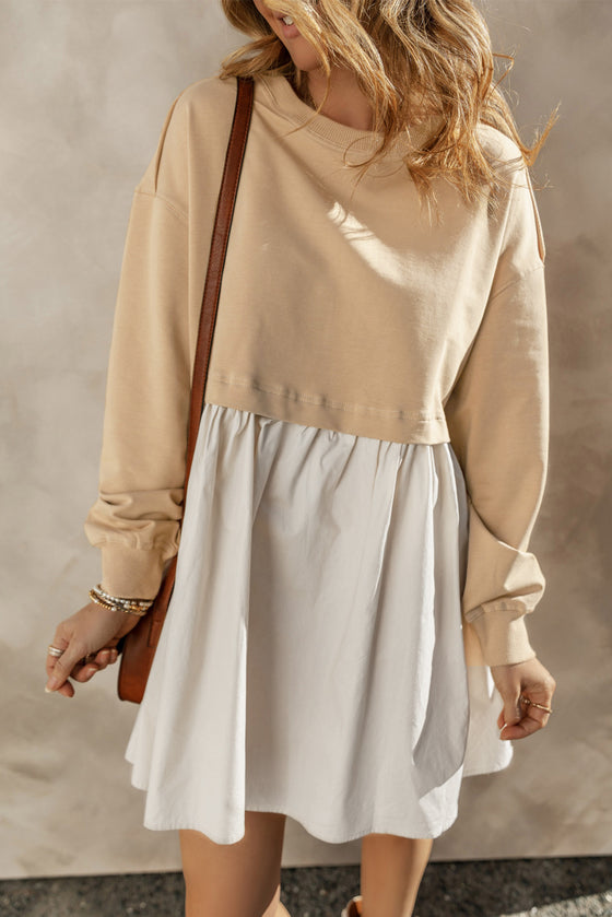 PACK6118832-P5016-1, Pale Khaki Sweatshirt Poplin Mini Dress