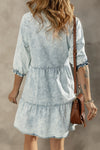 PACK786532-P704-1, Dusk Blue Acid Wash Retro Half Sleeve Flared Denim Dress