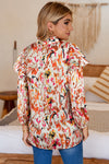 PACK25123718-P2022-1, Multicolour Abstract Print 3/4 Puff Sleeve Ruffle Blouse