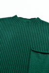 PACK273653-P309-1, Blackish Green Patch Pocket Ribbed Knit Short Sleeve Sweater Dress