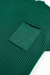 PACK273653-P309-1, Blackish Green Patch Pocket Ribbed Knit Short Sleeve Sweater Dress