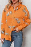 PACK2554199-P7014-1, Russet Orange Cheetah Animal Print Button Up Satin Shirt